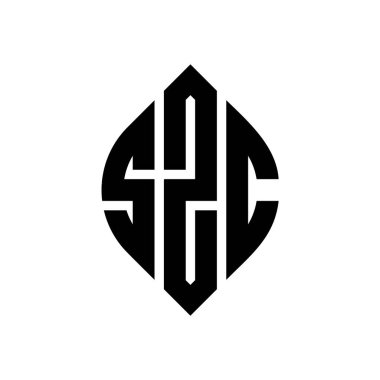 Çember ve elips şekilli SZC daire harf logosu tasarımı. Tipografik biçimli SZC elips harfleri. Üç baş harf daire şeklinde bir logo oluşturuyor. SZC Çember Amblemi Soyut Monogram Harf İşaretleyici Vektörü.