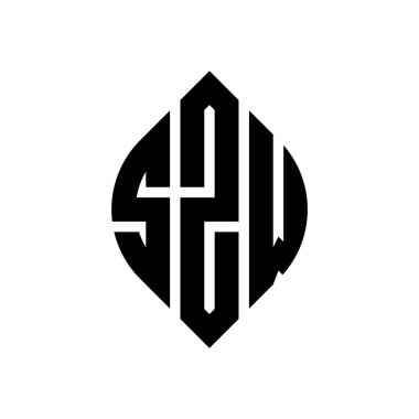 Çember ve elips şekilli SZW daire harf logosu tasarımı. Tipografik biçimli SZW elips harfleri. Üç baş harf daire şeklinde bir logo oluşturuyor. SZW Çember Amblemi Soyut Monogram Harf İşaretleyici Vektörü.