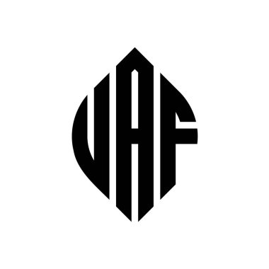 Çember ve elips şekilli UAF daire harf logosu tasarımı. Tipografik biçimli UAF elips harfleri. Üç baş harf daire şeklinde bir logo oluşturuyor. UAF Çember Amblemi Soyut Monogram Harf İşaretleyici Vektörü.