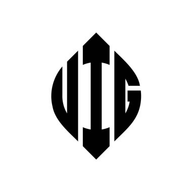 Çember ve elips şekilli UIG daire harf logosu tasarımı. Tipografik biçimli UIG elips harfleri. Üç baş harf daire şeklinde bir logo oluşturuyor. UIG Çember Amblemi Soyut Monogram Harf İşaretleyici Vektörü.