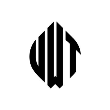 Çember ve elips şekilli UWT daire harf logosu tasarımı. Tipografik biçimli UWT elips harfleri. Üç baş harf daire şeklinde bir logo oluşturuyor. UWT Çember Amblemi Soyut Monogram Harf İşaretleyici Vektörü.