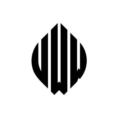 Çember ve elips şekilli UWW daire harf logosu tasarımı. Tipografik biçimli UWW elips harfleri. Üç baş harf daire şeklinde bir logo oluşturuyor. UWW Çember Amblemi Soyut Monogram Harf İşaretleyici Vektörü.
