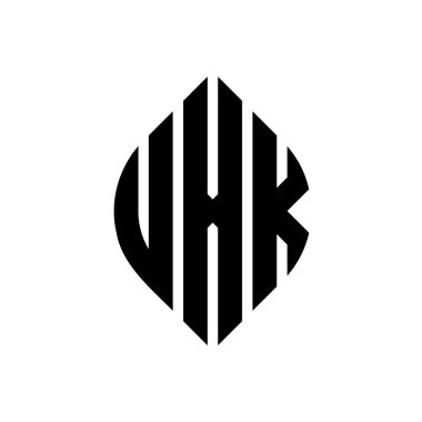 Çember ve elips şekilli UXK daire harf logosu tasarımı. Tipografik biçimli UXK elips harfleri. Üç baş harf daire şeklinde bir logo oluşturuyor. UXK Çember Amblemi Soyut Monogram Harf İşaretleyici Vektörü.
