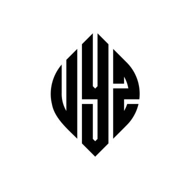 Dairesel ve elips şekilli UYZ daire harf logosu tasarımı. Tipografik biçimli UYZ elips harfleri. Üç baş harf daire şeklinde bir logo oluşturuyor. UYZ Çember Amblemi Soyut Monogram Harf İşaretleyici Vektörü.