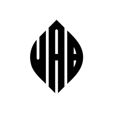 Çember ve elips şekilli VAB yuvarlak harf logosu tasarımı. Tipografik şekilli VAB elips harfleri. Üç baş harf daire şeklinde bir logo oluşturuyor. VAB Çemberi Amblemi Soyut Monogram Harf İşaretleme Vektörü.