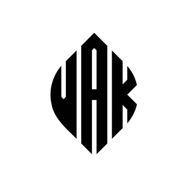 Çember ve elips şekilli VAK daire harf logosu tasarımı. Tipografik şekilli VAK elips harfleri. Üç baş harf daire şeklinde bir logo oluşturuyor. VAK Çemberi Amblemi Soyut Monogram Harf İşaretleme Vektörü.
