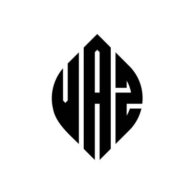 Çember ve elips şekilli VAZ daire harf logosu tasarımı. Tipografik biçimli VAZ elips harfleri. Üç baş harf daire şeklinde bir logo oluşturuyor. VAZ Çember Amblemi Soyut Monogram Harf İşaretleyici Vektörü.