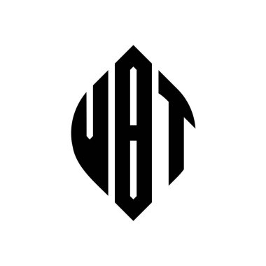 Dairesel ve elips şekilli VBT daire harf logosu tasarımı. Tipografik biçimli VBT elips harfleri. Üç baş harf daire şeklinde bir logo oluşturuyor. VBT Çember Amblemi Soyut Monogram Harf İşaretleyici Vektörü.