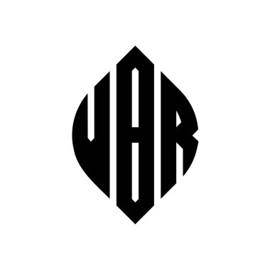 Dairesel ve elips şekilli VBR daire harf logosu tasarımı. Tipografik biçimli VBR elips harfleri. Üç baş harf daire şeklinde bir logo oluşturuyor. VBR Çember Amblemi Soyut Monogram Harf İşaretleyici Vektörü.