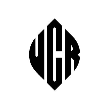 Çember ve elips şekilli VCR daire harf logosu tasarımı. Tipografik biçimli VCR elips harfleri. Üç baş harf daire şeklinde bir logo oluşturuyor. VCR Çember Amblemi Soyut Monogram Harf İşaretleyici Vektörü.