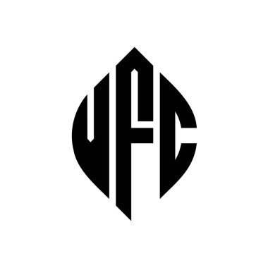 Çember ve elips şekilli VFC daire harf logosu tasarımı. Tipografik biçimli VFC elips harfleri. Üç baş harf daire şeklinde bir logo oluşturuyor. VFC Çember Amblemi Soyut Monogram Harf İşaretleyici Vektörü.