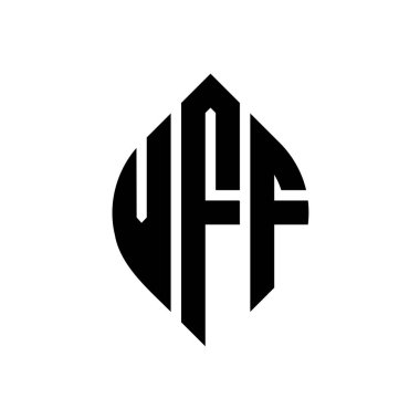 Çember ve elips şekilli VFF daire harf logosu tasarımı. Tipografik şekilli VFF elips harfleri. Üç baş harf daire şeklinde bir logo oluşturuyor. VFF Çember Amblemi Soyut Monogram Harf İşaretleme Vektörü.