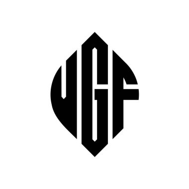 Çember ve elips şekilli VGF daire harf logosu tasarımı. Tipografik biçimli VGF elips harfleri. Üç baş harf daire şeklinde bir logo oluşturuyor. VGF Çember Amblemi Soyut Monogram Harf İşaretleyici Vektörü.