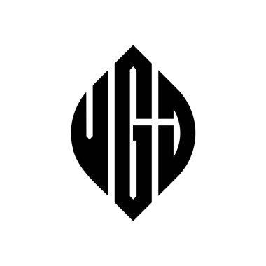 Dairesel ve elips şekilli VGJ daire harf logosu tasarımı. Tipografik biçimli VGJ elips harfleri. Üç baş harf daire şeklinde bir logo oluşturuyor. VGJ Çember Amblemi Soyut Monogram Harf İşaretleyici Vektörü.