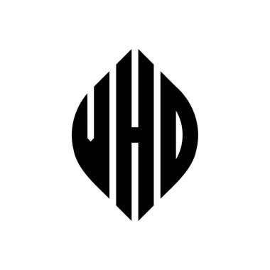 Çember ve elips şekilli VHD daire harf logosu tasarımı. Tipografik biçimli VHD elips harfleri. Üç baş harf daire şeklinde bir logo oluşturuyor. VHD Çember Amblemi Soyut Monogram Harf İşaretleyici Vektörü.