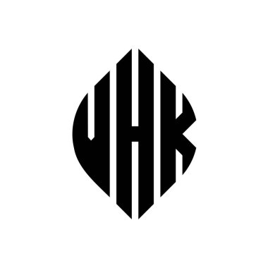 Çember ve elips şekilli VHK daire harf logosu tasarımı. Tipografik biçimli VHK elips harfleri. Üç baş harf daire şeklinde bir logo oluşturuyor. VHK Çember Amblemi Soyut Monogram Harf İşaretleyici Vektörü.