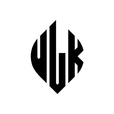 Çember ve elips şekilli VLK daire harf logosu tasarımı. Tipografik biçimli VLK elips harfleri. Üç baş harf daire şeklinde bir logo oluşturuyor. VLK Çember Amblemi Soyut Monogram Harf İşaretleyici Vektörü.