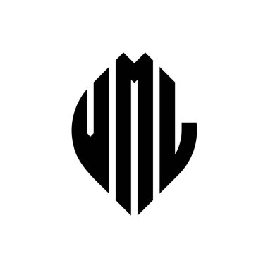Çember ve elips şekilli VML daire harf logosu tasarımı. Tipografik biçimli VML elips harfleri. Üç baş harf daire şeklinde bir logo oluşturuyor. VML Çember Amblemi Soyut Monogram Harf İşaretleyici Vektörü.