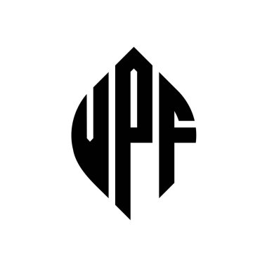 Çember ve elips şekilli VPF daire harf logosu tasarımı. Tipografik biçimli VPF elips harfleri. Üç baş harf daire şeklinde bir logo oluşturuyor. VPF Çember Amblemi Soyut Monogram Harf İşaretleyici Vektörü.