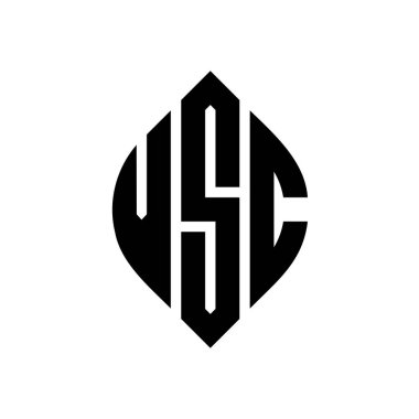 Çember ve elips şekilli VSC daire harf logosu tasarımı. Tipografik tarzda VSC elips harfleri. Üç baş harf daire şeklinde bir logo oluşturuyor. VSC Çemberi Amblemi Soyut Monogram Harf İşaretleyici Vektörü.