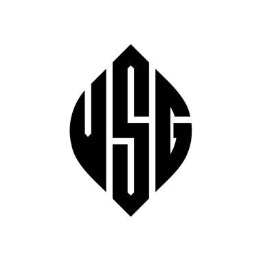 Çember ve elips şekilli VSG daire harf logosu tasarımı. Tipografik biçimli VSG elips harfleri. Üç baş harf daire şeklinde bir logo oluşturuyor. VSG Çember Amblemi Soyut Monogram Harf İşaretleyici Vektörü.