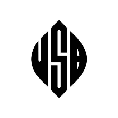 Çember ve elips şekilli VSB daire harf logosu tasarımı. Tipografik biçimli VSB elips harfleri. Üç baş harf daire şeklinde bir logo oluşturuyor. VSB Çember Amblemi Soyut Monogram Harf İşaretleyici Vektörü.