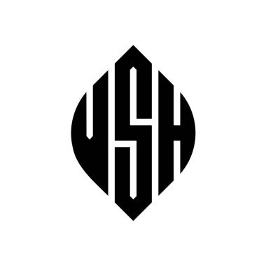 Çember ve elips şekilli VSH daire harf logosu tasarımı. Tipografik biçimli VSH elips harfleri. Üç baş harf daire şeklinde bir logo oluşturuyor. VSH Çember Amblemi Soyut Monogram Harf İşaretleyici Vektörü.