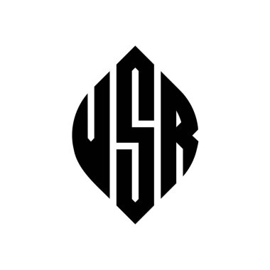 Çember ve elips şekilli VSR daire harf logosu tasarımı. Tipografik biçimli VSR elips harfleri. Üç baş harf daire şeklinde bir logo oluşturuyor. VSR Çember Amblemi Soyut Monogram Harf İşaretleyici Vektörü.