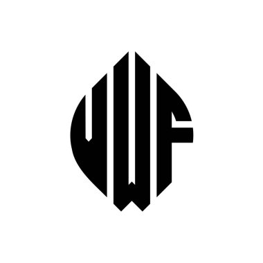 Çember ve elips şekilli VWF daire harf logosu tasarımı. Tipografik biçimli VWF elips harfleri. Üç baş harf daire şeklinde bir logo oluşturuyor. VWF Çember Amblemi Soyut Monogram Harf İşaretleyici Vektörü.