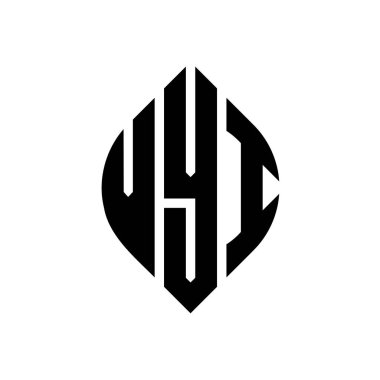 Çember ve elips şekilli VYI daire harf logosu tasarımı. Tipografik şekilli VYI elips harfleri. Üç baş harf daire şeklinde bir logo oluşturuyor. VYI Çember Amblemi Soyut Monogram Harf İşaretleme Vektörü.