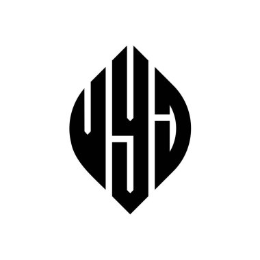 VYJ circle letter logo design with circle and ellipse shape. VYJ ellipse letters with typographic style. The three initials form a circle logo. VYJ Circle Emblem Abstract Monogram Letter Mark Vector.