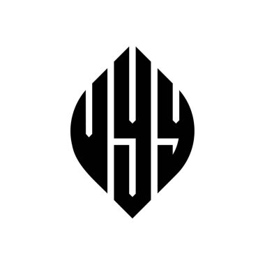 Çember ve elips şekilli VYY daire harf logosu tasarımı. Tipografik biçimli VYY elips harfleri. Üç baş harf daire şeklinde bir logo oluşturuyor. VYY Çember Amblemi Soyut Monogram Harf İşaretleyici Vektörü.
