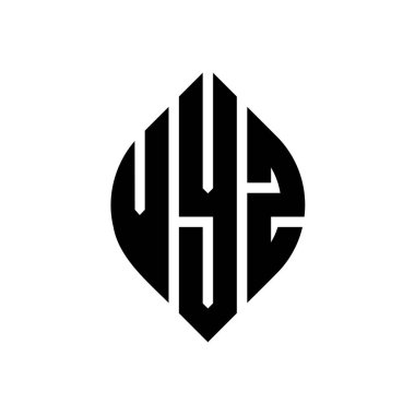 Çember ve elips şekilli VYZ daire harf logosu tasarımı. Tipografik biçimli VYZ elips harfleri. Üç baş harf daire şeklinde bir logo oluşturuyor. VYZ Çember Amblemi Soyut Monogram Harf İşaretleyici Vektörü.