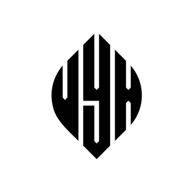 Çember ve elips şekilli VYX daire harf logosu tasarımı. Tipografik biçimli VYX elips harfleri. Üç baş harf daire şeklinde bir logo oluşturuyor. VYX Çember Amblemi Soyut Monogram Harf İşaretleyici Vektörü.