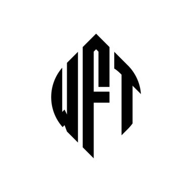Çember ve elips şekilli WFT daire harf logosu tasarımı. Tipografik biçimli WFT elips harfleri. Üç baş harf daire şeklinde bir logo oluşturuyor. WFT Çemberi Amblemi Soyut Monogram Harf İşareti Vector.WFT daire harfli logo tasarımı daire ve ellip