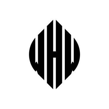 Çember ve elips şekilli harfli logo tasarımı. Typographic tarzında elips harfler. Üç baş harf daire şeklinde bir logo oluşturuyor. WHW Çemberi Amblemi Soyut Monogram Harf İşaretleme Vektörü.