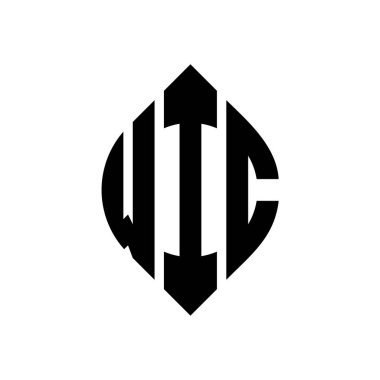 Çember ve elips şekilli WIC daire harf logosu tasarımı. Tipografik şekilli WIC elips harfleri. Üç baş harf daire şeklinde bir logo oluşturuyor. WIC Çember Amblemi Soyut Monogram Harf İşaretleyici Vektörü.