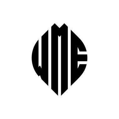 Çember ve elips şekilli WME daire harf logosu tasarımı. Tipografik tarzda elips harfler. Üç baş harf daire şeklinde bir logo oluşturuyor. WME Çemberi Amblemi Soyut Monogram Harf İşaretleyici Vektörü.