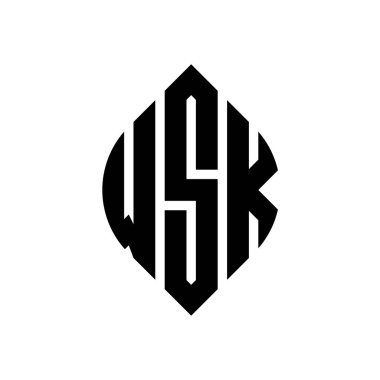 Çember ve elips şekilli WSK daire harf logosu tasarımı. Tipografik biçimli WSK elips harfleri. Üç baş harf daire şeklinde bir logo oluşturuyor. WSK Çember Amblemi Soyut Monogram Harf İşaretleyici Vektörü.