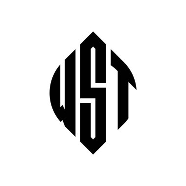 Çember ve elips şekilli WST daire harf logosu tasarımı. Tipografik şekilli WST elips harfleri. Üç baş harf daire şeklinde bir logo oluşturuyor. WST Çemberi Amblemi Soyut Monogram Harf İşaretleyici Vektörü.