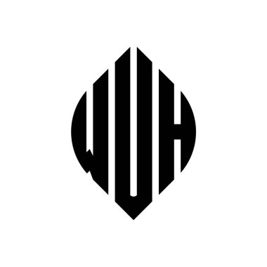 Çember ve elips şekilli WUH daire harf logosu tasarımı. Typographic tarzında elips harfler. Üç baş harf daire şeklinde bir logo oluşturuyor. WUH Çember Amblemi Soyut Monogram Harf İşaretleme Vektörü.