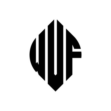 Çember ve elips şekilli WVF daire harf logosu tasarımı. Tipografik şekilli WVF elips harfleri. Üç baş harf daire şeklinde bir logo oluşturuyor. WVF Çember Amblemi Soyut Monogram Harf İşaretleyici Vektörü.