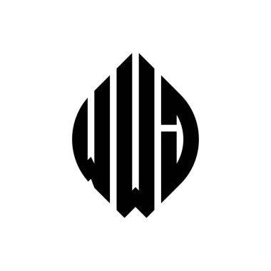 WWJ daire şeklinde ve elips şekilli harf logosu tasarımı. WWJ elips harfleri tipografik tarzda. Üç baş harf daire şeklinde bir logo oluşturuyor. WWJ Çember Amblemi Soyut Monogram Harf İşaretleyici Vektörü.