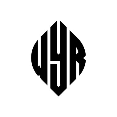 Çember ve elips şekilli WYR daire harf logosu tasarımı. Tipografik şekilli WYR elips harfleri. Üç baş harf daire şeklinde bir logo oluşturuyor. WYR Çember Amblemi Soyut Monogram Harf İşaretleyici Vektörü.