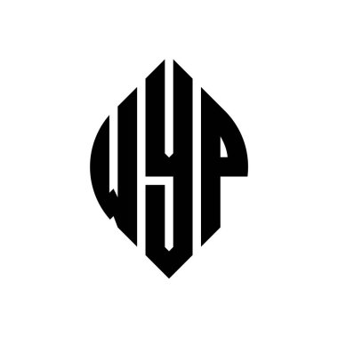 Çember ve elips şekilli WYP daire harf logosu tasarımı. Tipografik biçimli WYP elips harfleri. Üç baş harf daire şeklinde bir logo oluşturuyor. WYP Çember Amblemi Soyut Monogram Harf İşaretleyici Vektörü.