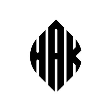 Çember ve elips şekilli XAK daire harf logosu tasarımı. Tipografik tarzda XAK elips harfleri. Üç baş harf daire şeklinde bir logo oluşturuyor. XAK Çemberi Amblemi Soyut Monogram Harf İşaretleme Vektörü.