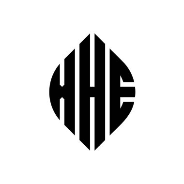 Çember ve elips şekilli XHE daire harf logosu tasarımı. XHE elips harfleri tipografik tarzda. Üç baş harf daire şeklinde bir logo oluşturuyor. XHE Çember Amblemi Soyut Monogram Harf İşaretleme Vektörü.