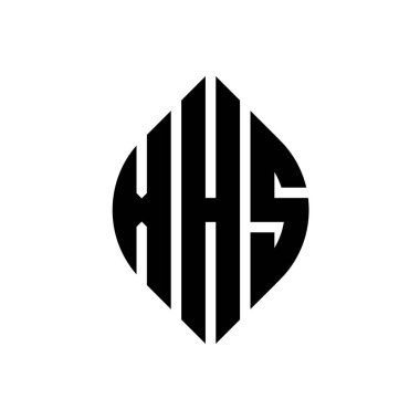 Çember ve elips şekilli XHS daire harf logosu tasarımı. Tipografik biçimli XHS elips harfleri. Üç baş harf daire şeklinde bir logo oluşturuyor. XHS Çember Amblemi Soyut Monogram Harf İşaretleyici Vektörü.