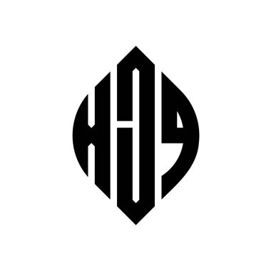 Çember ve elips şekilli XJQ daire harf logosu tasarımı. Tipografik biçimli XJQ elips harfleri. Üç baş harf daire şeklinde bir logo oluşturuyor. XJQ Çember Amblemi Soyut Monogram Harf İşaretleyici Vektörü.
