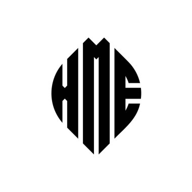 Çember ve elips şekilli XME daire harf logosu tasarımı. Tipografik biçimli XME elips harfleri. Üç baş harf daire şeklinde bir logo oluşturuyor. XME Çemberi Amblemi Soyut Monogram Harf İşaretleyici Vektörü.